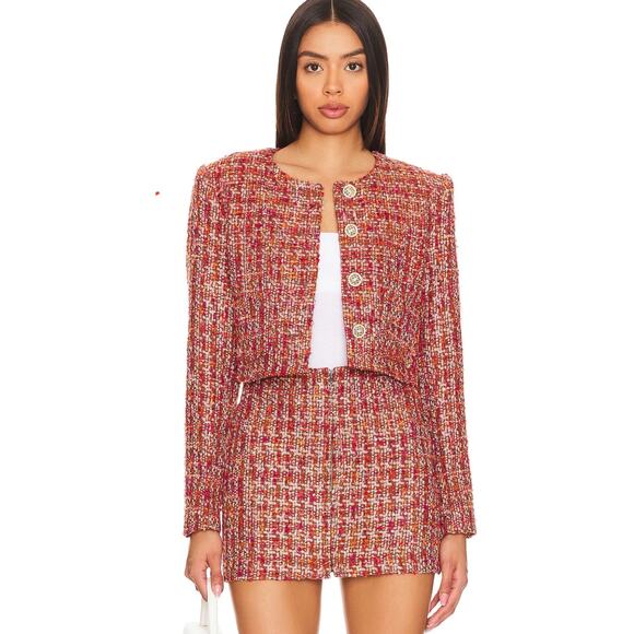 ASTR The Label Jackets & Blazers - ASTR The Label Milena Tweed Cropped Jacket Orange Brown Gold Button XL